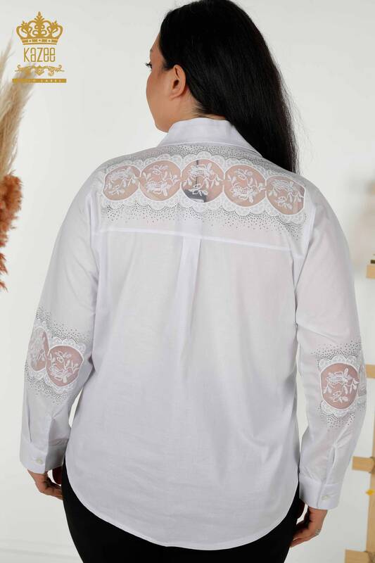 فروش عمده پیراهن زنانه - جزییات توری - سفید - 20407 | KAZEE