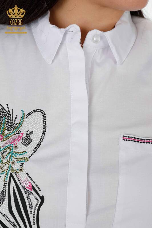 فروش عمده پیراهن زنانه - طرح گل گورخر - سفید - 20126 | KAZEE