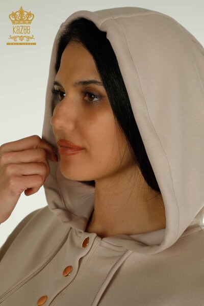 فروش عمده ست گرمکن زنانه با شلوارک - کلاه دار - راسو - 17695 | KAZEE - 6