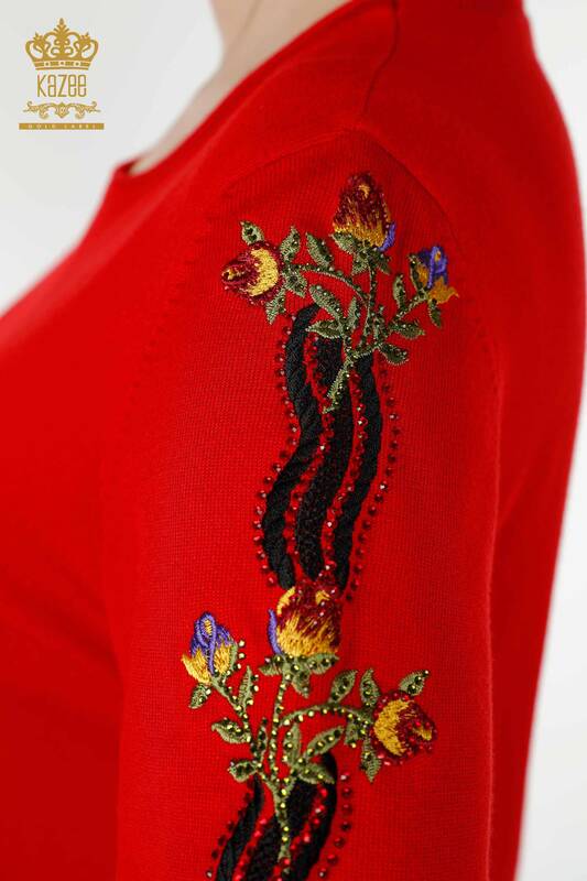 فروش عمده تیم ورزش بانوان - طرح گل رنگارنگ - قرمز - 16528 | KAZEE