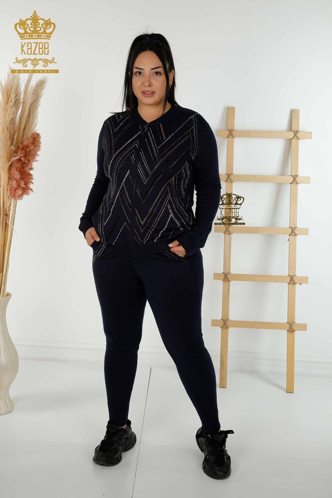 فروش عمده ست گرمکن زنانه - زیپ دار - آبی سرمه ای - 16676 | KAZEE - 1