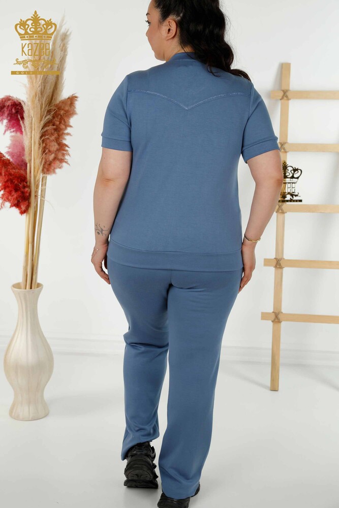 فروش عمده ست گرمکن زنانه - زیپ دار - سنگ دوزی - نیلی - 20411 | KAZEE - 10