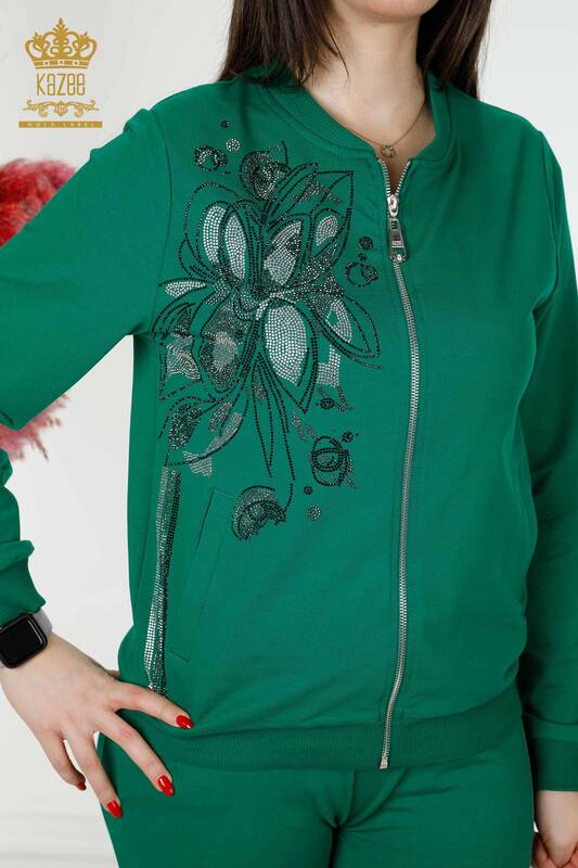 عمده فروشی لباس ورزشی زنانه سبز با جیب زیپ دار-17494 / کازی