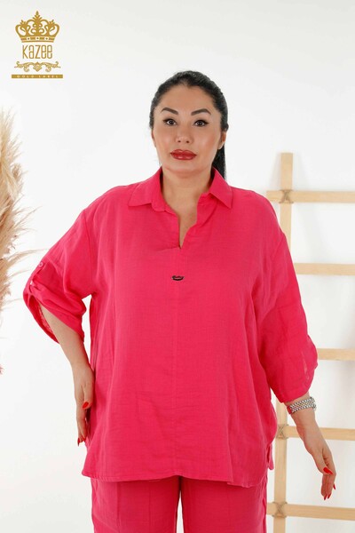 عمده فروشی زنانه - کت و شلوار پیراهن تابستانی - جیبی - فوشیا - 20402 | KAZEE - Thumbnail