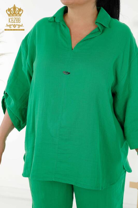 فروش عمده زنانه - کت و شلوار پیراهن تابستانی - جیبی - سبز - 20402 | KAZEE