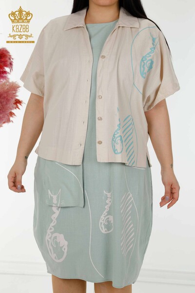 فروش عمده کت و شلوار تابستانی زنانه - پیراهن لباس بژ آبی روشن- 20314 | KAZEE - Thumbnail
