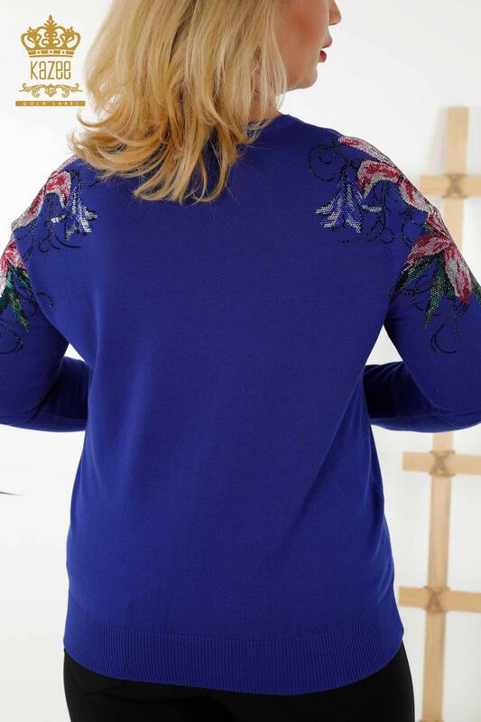 فروش عمده ژاکت بافتنی زنانه - کریستال - سنگ - گلدوزی شده - آبی تیره - 30230 | KAZEE