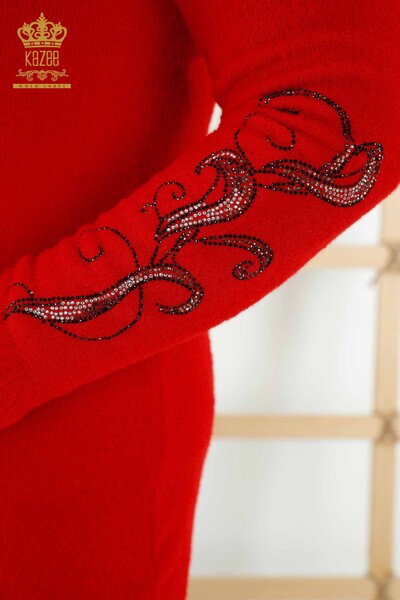 فروش عمده ژاکت بافتنی زنانه - کلاه دار - طرح دار - قرمز - 40005 | KAZEE - Thumbnail