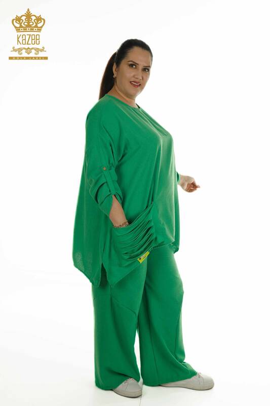 عمده فروشی کت و شلوار دو تکه زنانه - جیبی با جزئیات - سبز - 2402-211031 | S&M