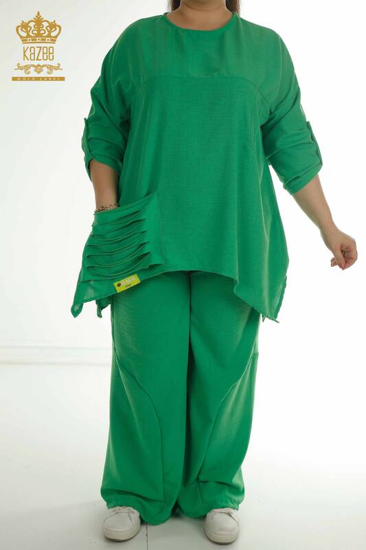 عمده فروشی کت و شلوار دو تکه زنانه - جیبی با جزئیات - سبز - 2402-211031 | S&M