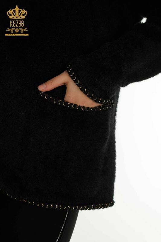 فروش عمده ژاکت کش باف پشمی زنانه - دکمه دار مرواریدی - مشکی - 30264 | KAZEE