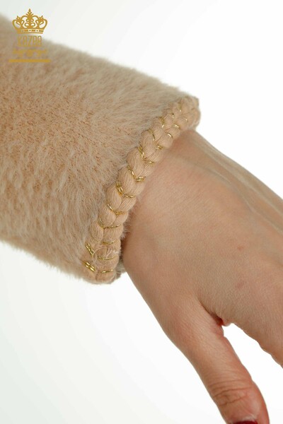 فروش عمده ژاکت کش باف پشمی زنانه - جزییات جیبی - بژ - 30799 | KAZEE - 7