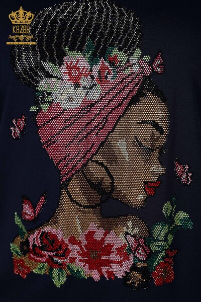 فروش عمده بلوز زنانه سنگ دوزی رنگ سرمه ای - 78913 | KAZEE - 3