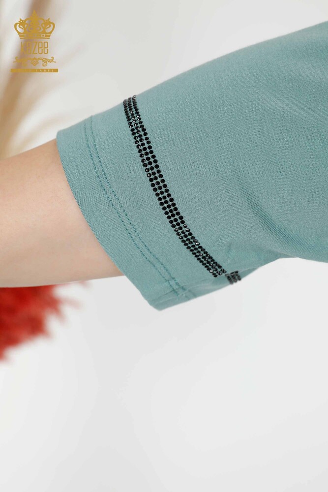 فروش عمده بلوز زنانه سنگ کریستال دوزی آبی روشن - 78944 | KAZEE - 7