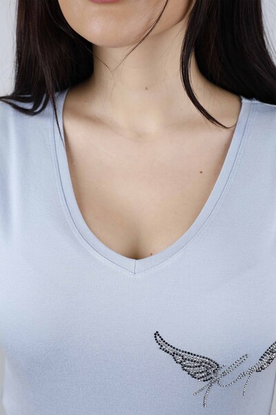 فروش عمده بلوز زنانه - یقه V - مدل بال - کازی نوشته - 77701 | KAZEE - Thumbnail