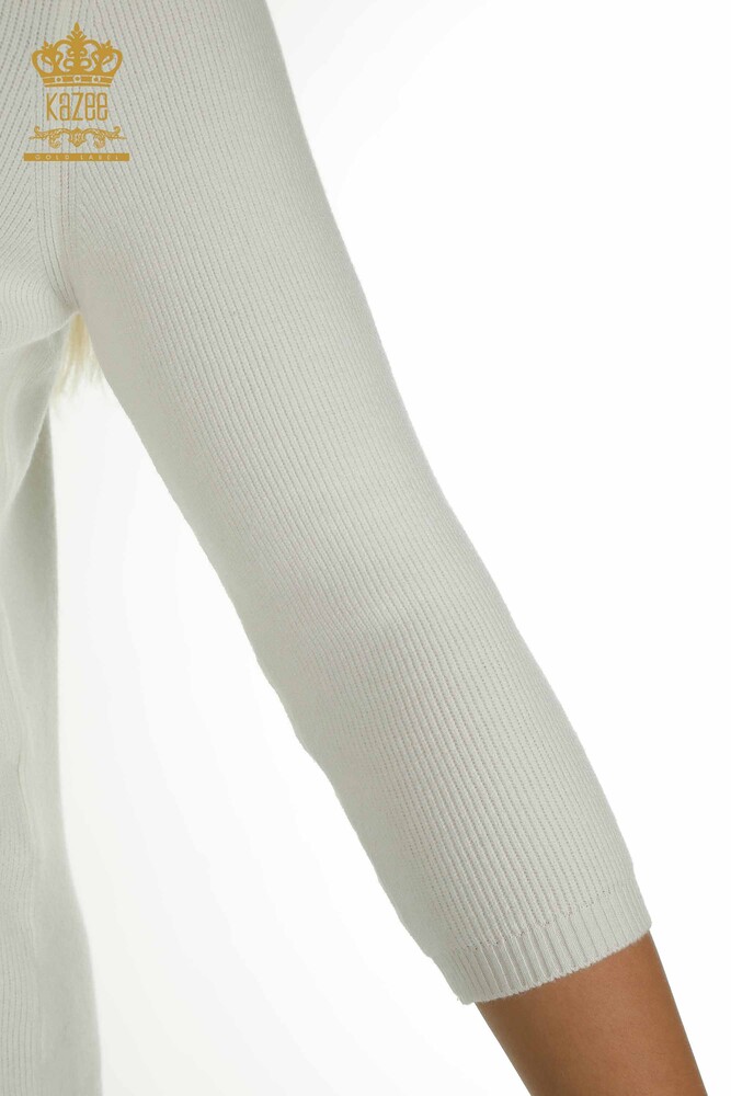 عمده فروشی ژاکت کش باف پشمی زنانه - جزئیات دکمه ای - اکرو - 30366 | KAZEE - 7