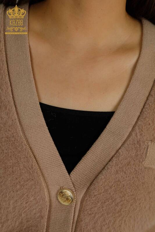 عمده فروشی ژاکت کش باف پشمی زنانه - جزئیات دکمه ای - راسو - 30626 | KAZEE
