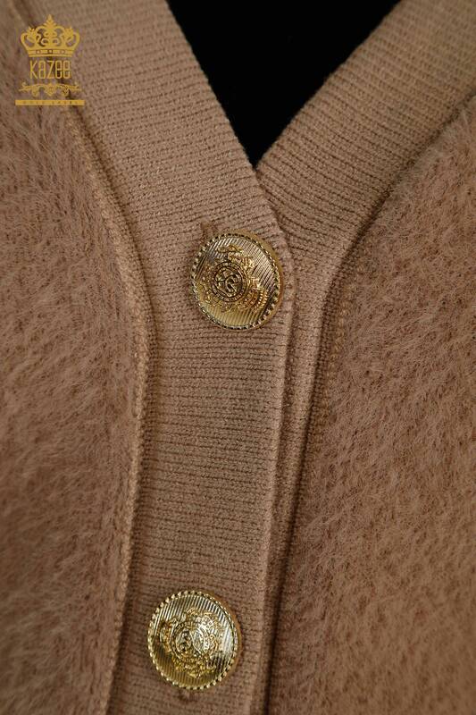 عمده فروشی ژاکت کش باف پشمی زنانه - جزئیات دکمه ای - راسو - 30626 | KAZEE