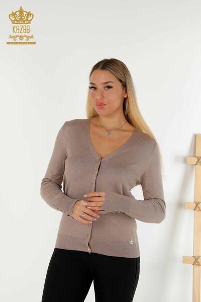 عمده فروشی ژاکت کش باف پشمی زنانه - آستین - جزئیات دکمه - راسو - 30136 | KAZEE 