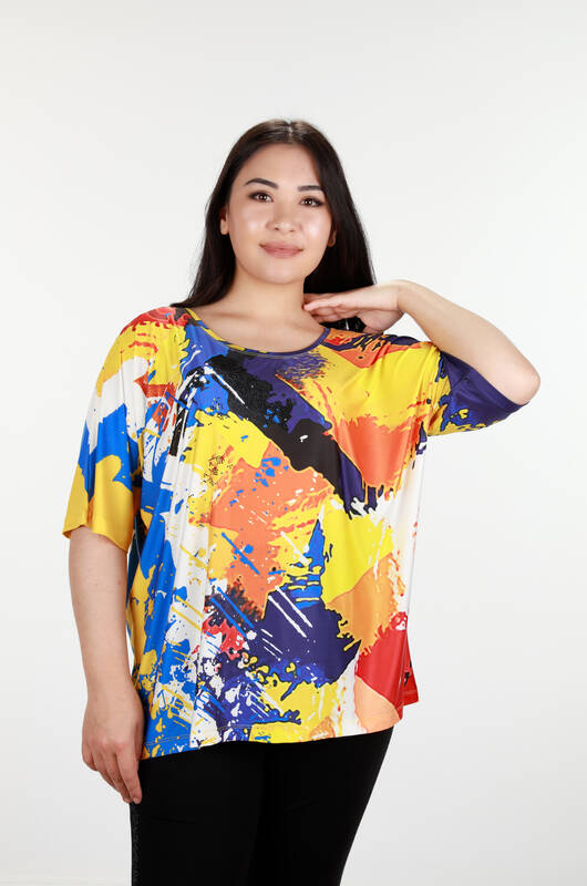 فروش عمده بلوز زنانه - دیجیتال - طرح رنگارنگ - 12059 | KAZEE