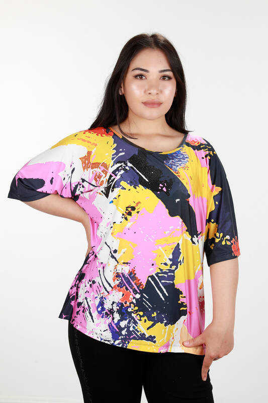 فروش عمده بلوز زنانه - دیجیتال - طرح رنگارنگ - 12059 | KAZEE