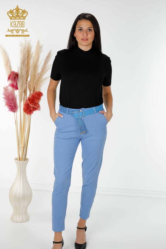 فروش عمده شلوار جین زنانه - کمربند - جیبی - آبی - 3498 | KAZEE