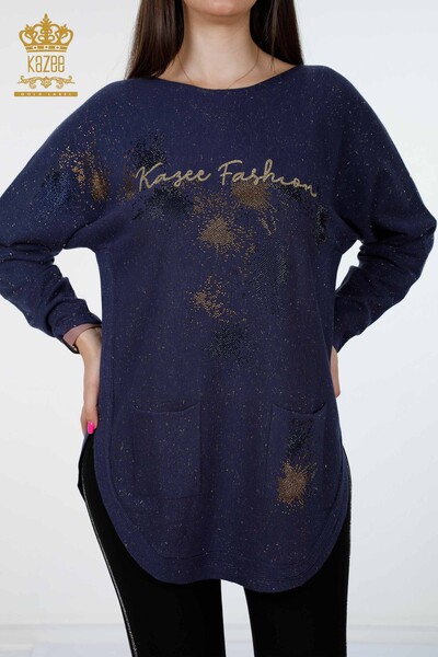 فروش عمده لباس بافتنی زنانه با ریزه کاری متن، جیب و سنگ دوزی - 16251 | KAZEE - Thumbnail