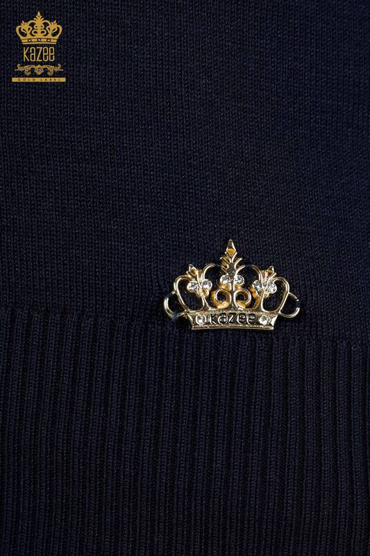 فروش عمده ژاکت بافتنی زنانه یقه بلند ویسکوز نیروی دریایی - 16168 | KAZEE