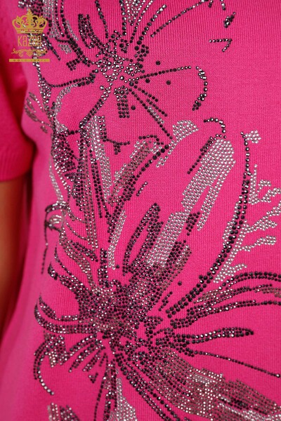 فروش عمده ژاکت بافتنی زنانه - سنگ دوزی - آستین کوتاه - طرح گلدار - 16907 | KAZEE - Thumbnail