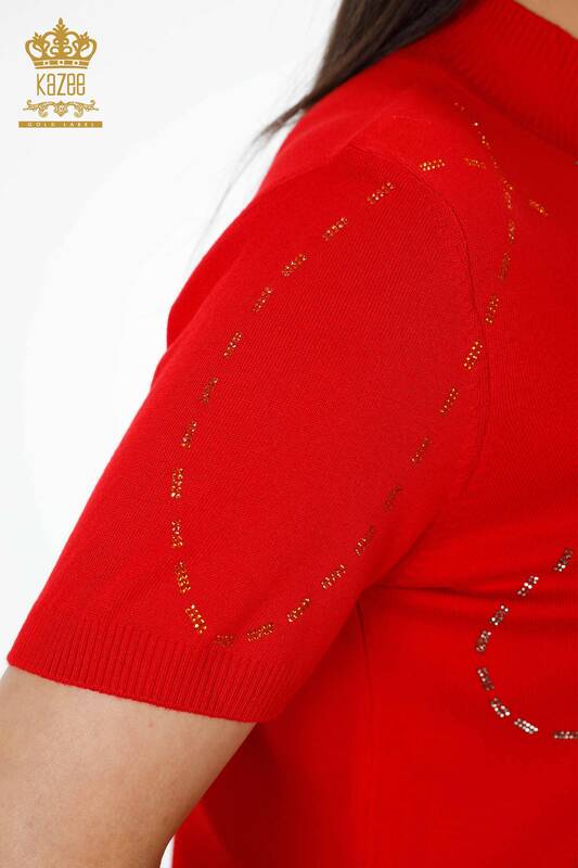 فروش عمده ژاکت بافتنی زنانه - سنگ دوزی - آستین کوتاه - طرح گلدار - 16907 | KAZEE