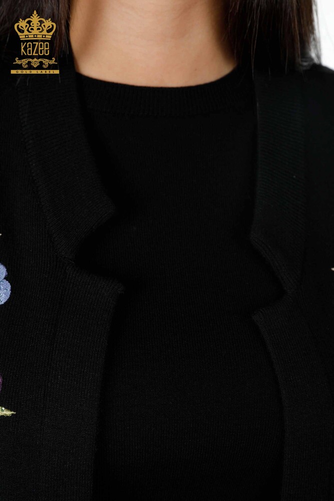 فروش عمده جلیقه بافتنی زنانه - سنگ دوزی - طرح گل - 16835 | KAZEE - 10