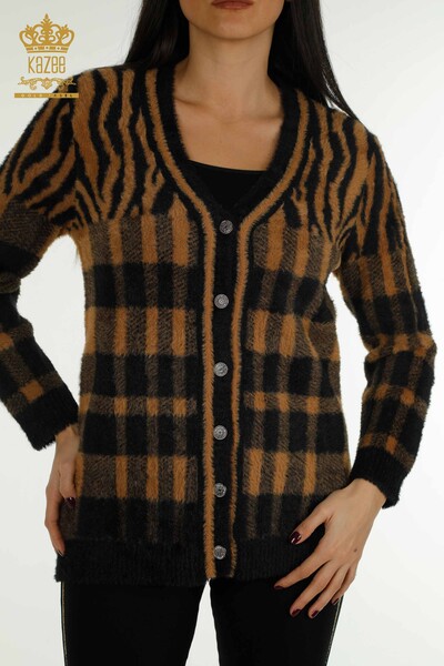 فروش عمده ژاکت کش باف پشمی بلند زنانه - آنگورا - دو رنگ - قهوه ای مشکی - 30587 | KAZEE - Thumbnail