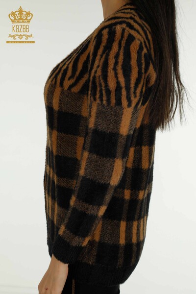 فروش عمده ژاکت کش باف پشمی بلند زنانه - آنگورا - دو رنگ - قهوه ای مشکی - 30587 | KAZEE - Thumbnail