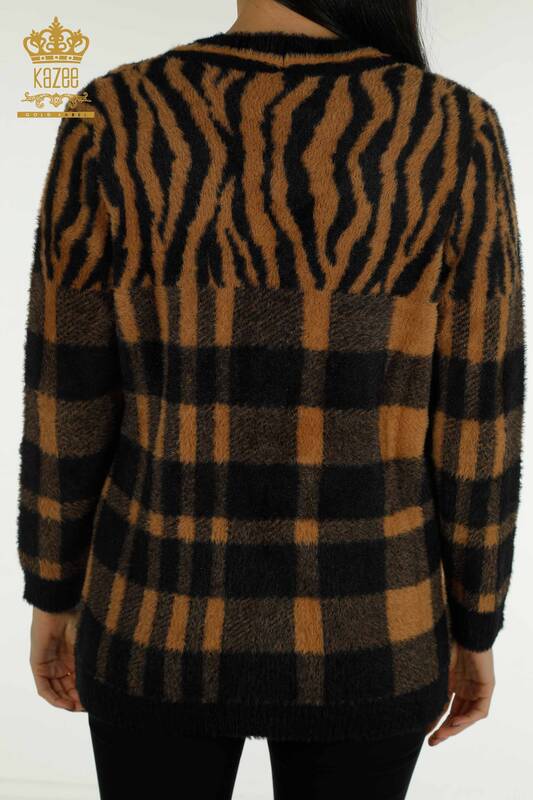 فروش عمده ژاکت کش باف پشمی بلند زنانه - آنگورا - دو رنگ - قهوه ای مشکی - 30587 | KAZEE