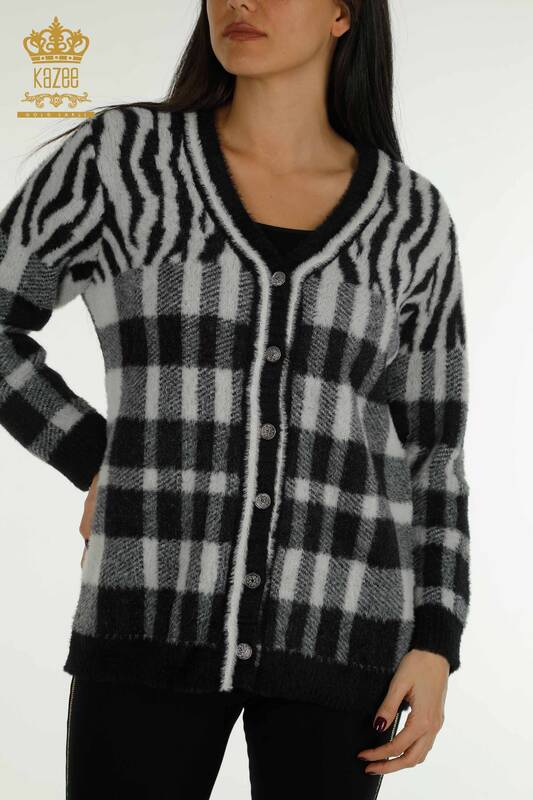 فروش عمده ژاکت کش باف پشمی بلند زنانه - آنگورا - دو رنگ - اکرو مشکی - 30587 | KAZEE