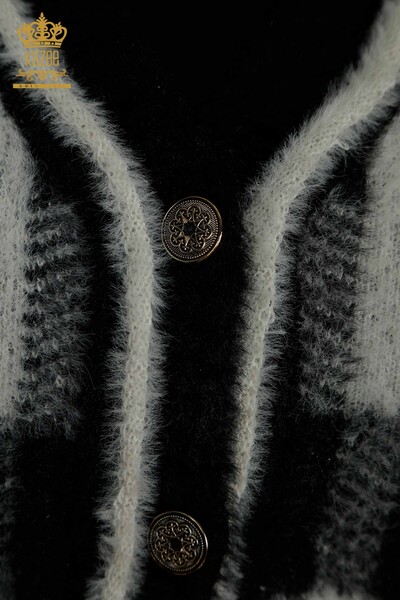 فروش عمده ژاکت کش باف پشمی بلند زنانه - آنگورا - دو رنگ - اکرو مشکی - 30587 | KAZEE - Thumbnail