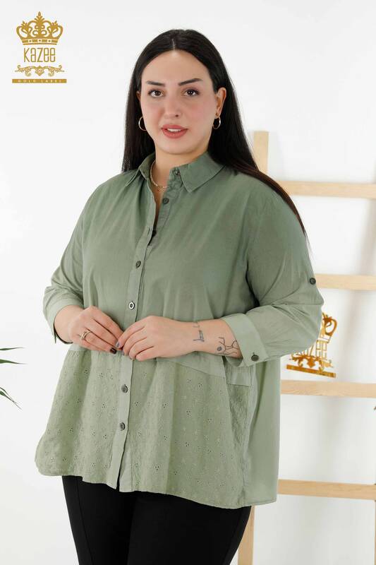 فروش عمده پیراهن زنانه - انتقال رنگ - خاکی - 20321 | KAZEE