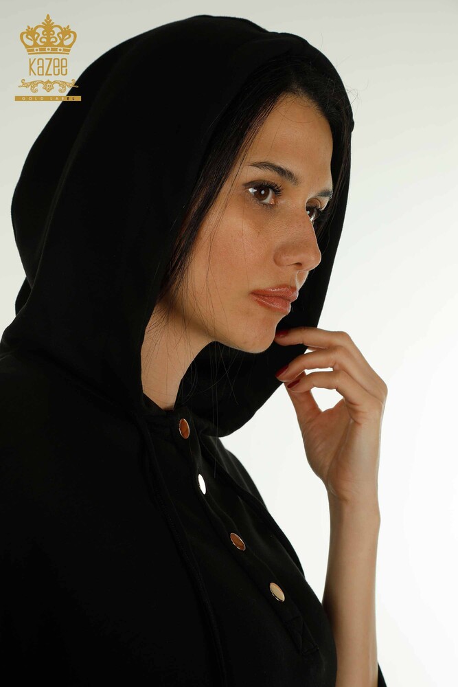 فروش عمده ست گرمکن زنانه با شلوارک - کلاه دار - مشکی - 17695 | KAZEE - 5