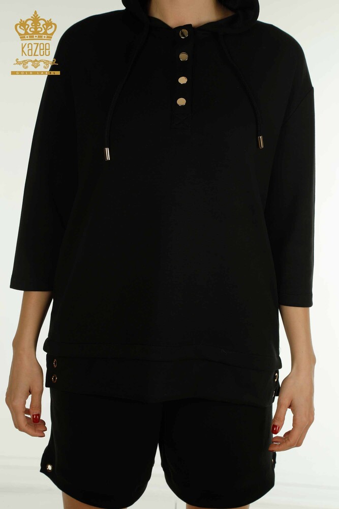 فروش عمده ست گرمکن زنانه با شلوارک - کلاه دار - مشکی - 17695 | KAZEE - 6