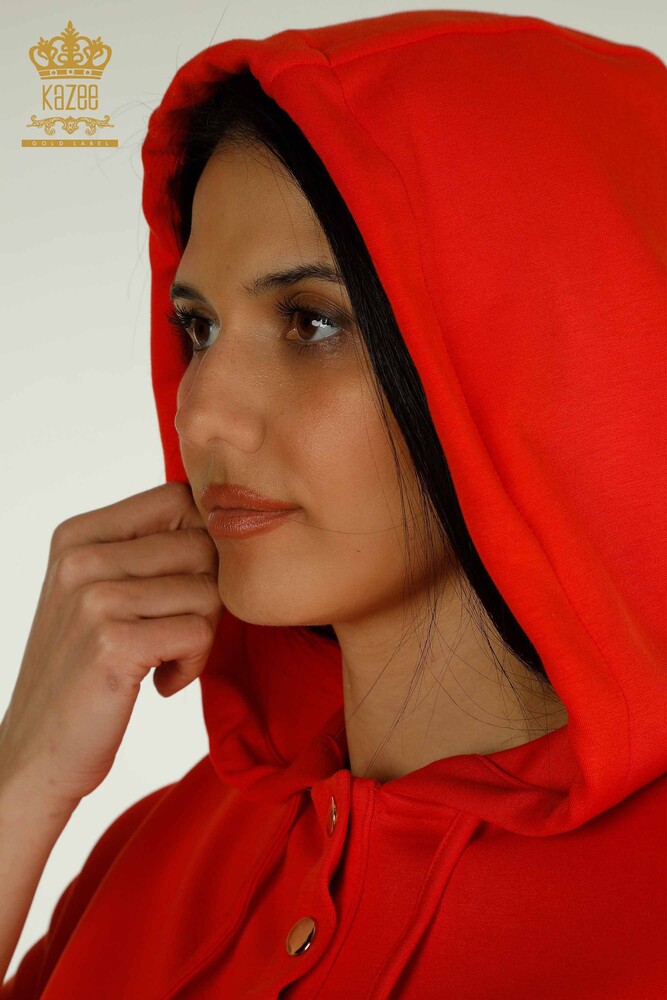 فروش عمده ست اسپرت زنانه با شلوارک - کلاه دار - نارنجی - 17695 | KAZEE - 7