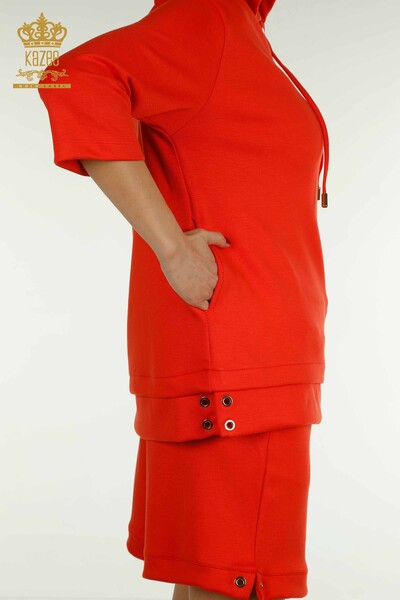 فروش عمده ست اسپرت زنانه با شلوارک - کلاه دار - نارنجی - 17695 | KAZEE - 8