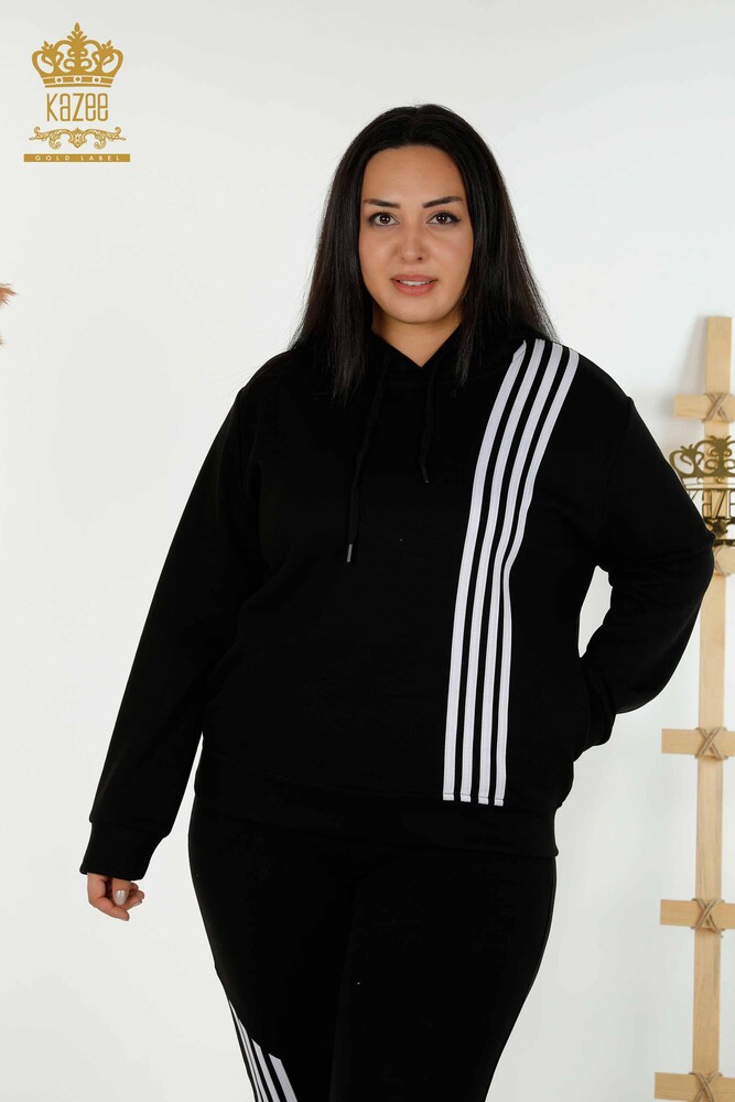 فروش عمده ست اسپرت زنانه - کلاه دار - مشکی سفید - 17569 | KAZEE - 2