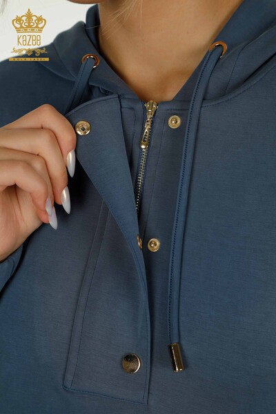 فروش عمده ست اسپرت زنانه - کلاه دار - جیب دار - نیلی - 17627 | KAZEE - 5