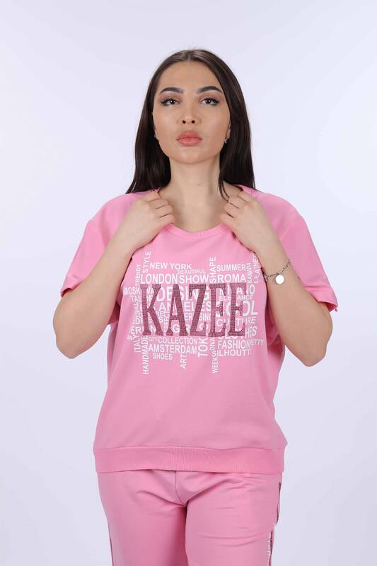 فروش عمده لباس گرمکن زنانه ست آستین کوتاه چاپ Kazee - 17206 | KAZEE