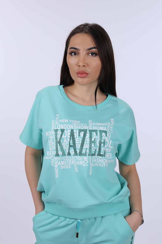 فروش عمده لباس گرمکن زنانه ست آستین کوتاه چاپ Kazee - 17206 | KAZEE