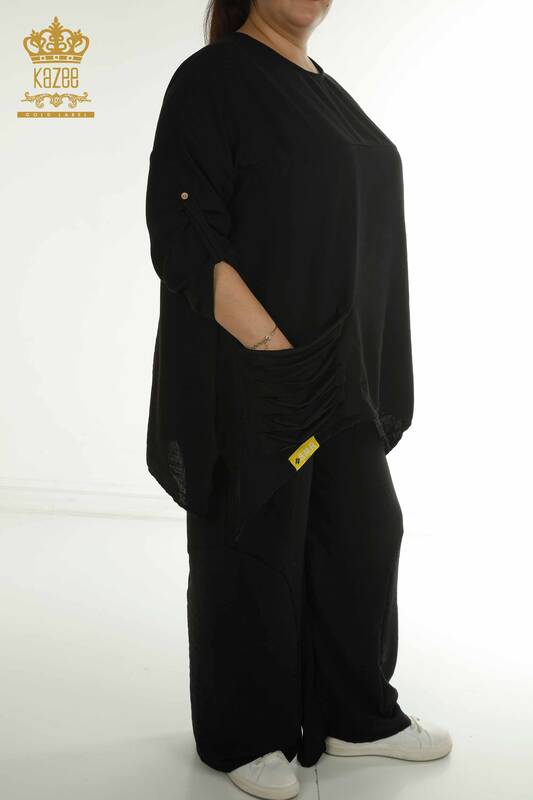فروش عمده کت و شلوار دو تکه زنانه - جیبی با جزئیات - مشکی - 2402-211031 | S&M
