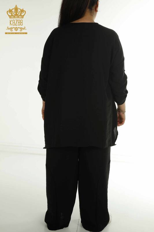 فروش عمده کت و شلوار دو تکه زنانه - جیبی با جزئیات - مشکی - 2402-211031 | S&M