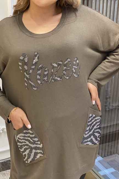 فروش عمده لباس زنانه جیب براق بافتنی سنگی - 16099 | کازی - Thumbnail
