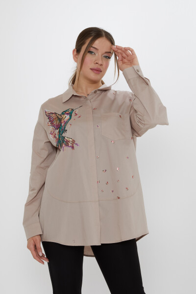 Gömlek Kuş Desenli Bej - 20518 | KAZEE (3'lü Set 46-48-50) - Kazee