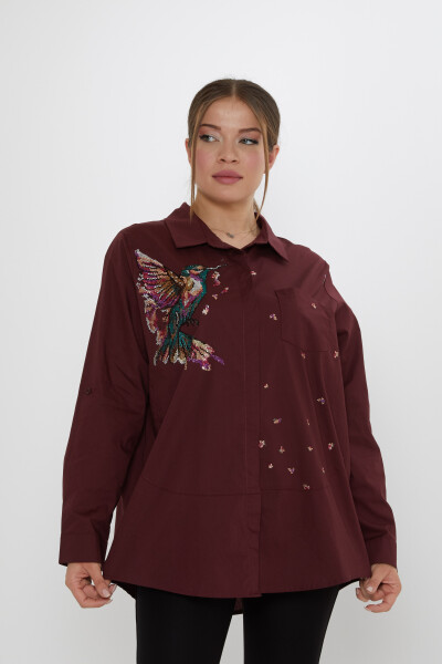 Gömlek Kuş Desenli Bordo - 20518 | KAZEE (3'lü Set 46-48-50) - Kazee (1)